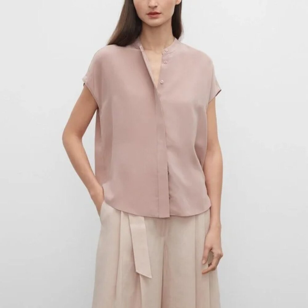 Club Monaco 100% Silk Front Placket Shirt Mauve Dusty Rose in Medium